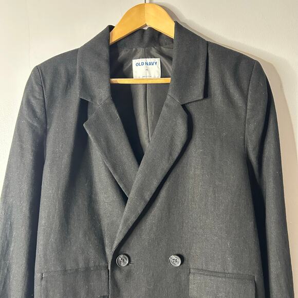 Old Navy‎ Double-Breasted Linen-Blend Blazer Women’s XS Black Minimalist Career - Picture 3 of 7
